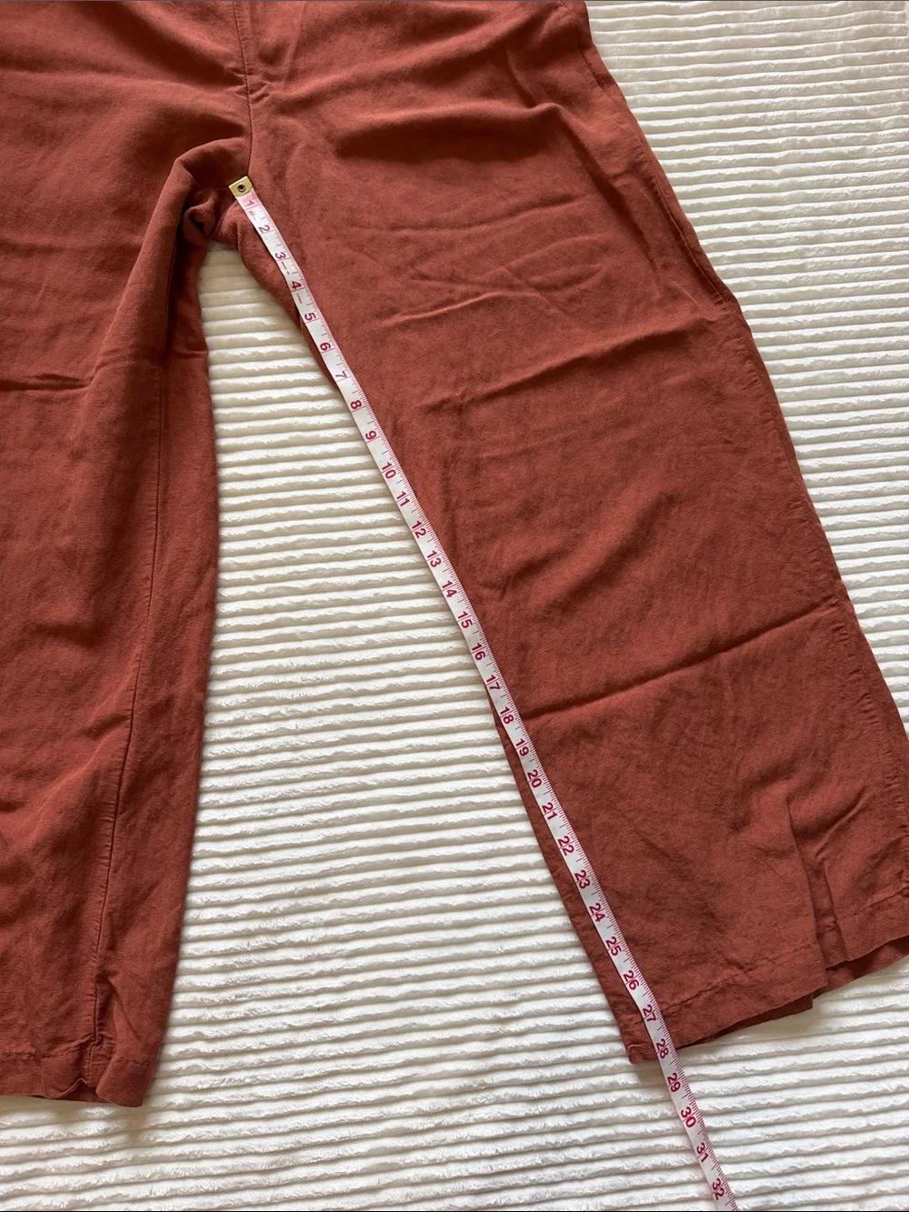 H&M Linen Blend Wide Leg Pants Pockets Drawstring Elastic Airy Flowy Rust M